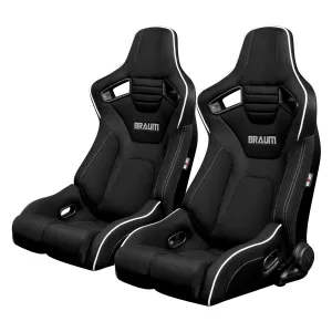 BRAUM Elite-R Racing Seats (Reclining - Black w/ White Piping) BRR1R-BFWP