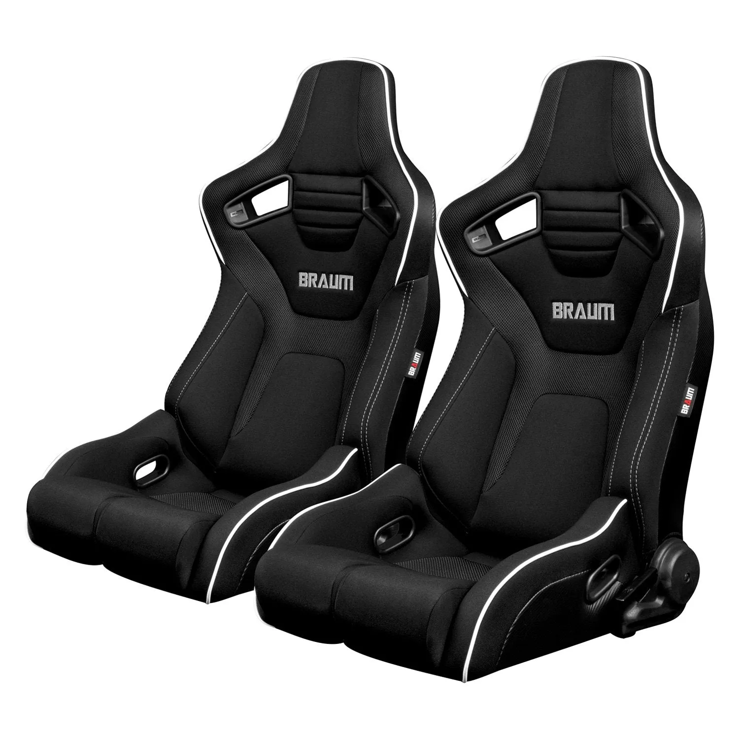 BRAUM Elite-R Racing Seats (Reclining - Black w/ White Piping) BRR1R-BFWP