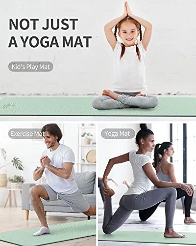 CAMBIVO Yoga Mat for Women Men Kids, Extra Thick Yoga Mat Double-Sided Non Slip, Professional TPE Yoga Mats, Workout Mat with Carrying Strap for Yoga, Pilates and Floor Exercises(Mint,Gray)