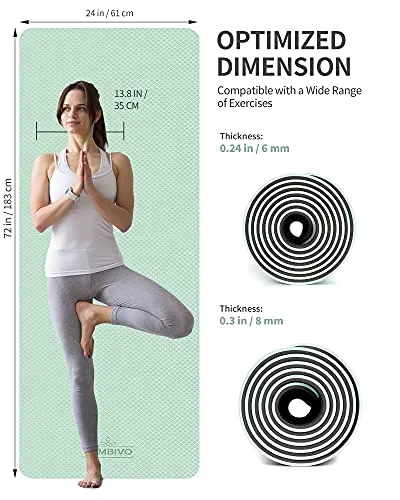 CAMBIVO Yoga Mat for Women Men Kids, Extra Thick Yoga Mat Double-Sided Non Slip, Professional TPE Yoga Mats, Workout Mat with Carrying Strap for Yoga, Pilates and Floor Exercises(Mint,Gray)