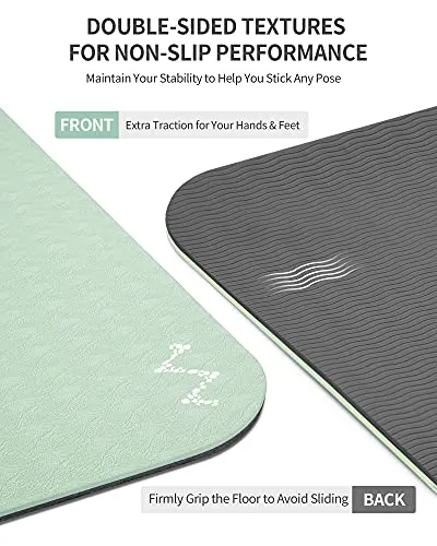 CAMBIVO Yoga Mat for Women Men Kids, Extra Thick Yoga Mat Double-Sided Non Slip, Professional TPE Yoga Mats, Workout Mat with Carrying Strap for Yoga, Pilates and Floor Exercises(Mint,Gray)