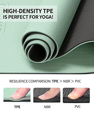 CAMBIVO Yoga Mat for Women Men Kids, Extra Thick Yoga Mat Double-Sided Non Slip, Professional TPE Yoga Mats, Workout Mat with Carrying Strap for Yoga, Pilates and Floor Exercises(Mint,Gray)