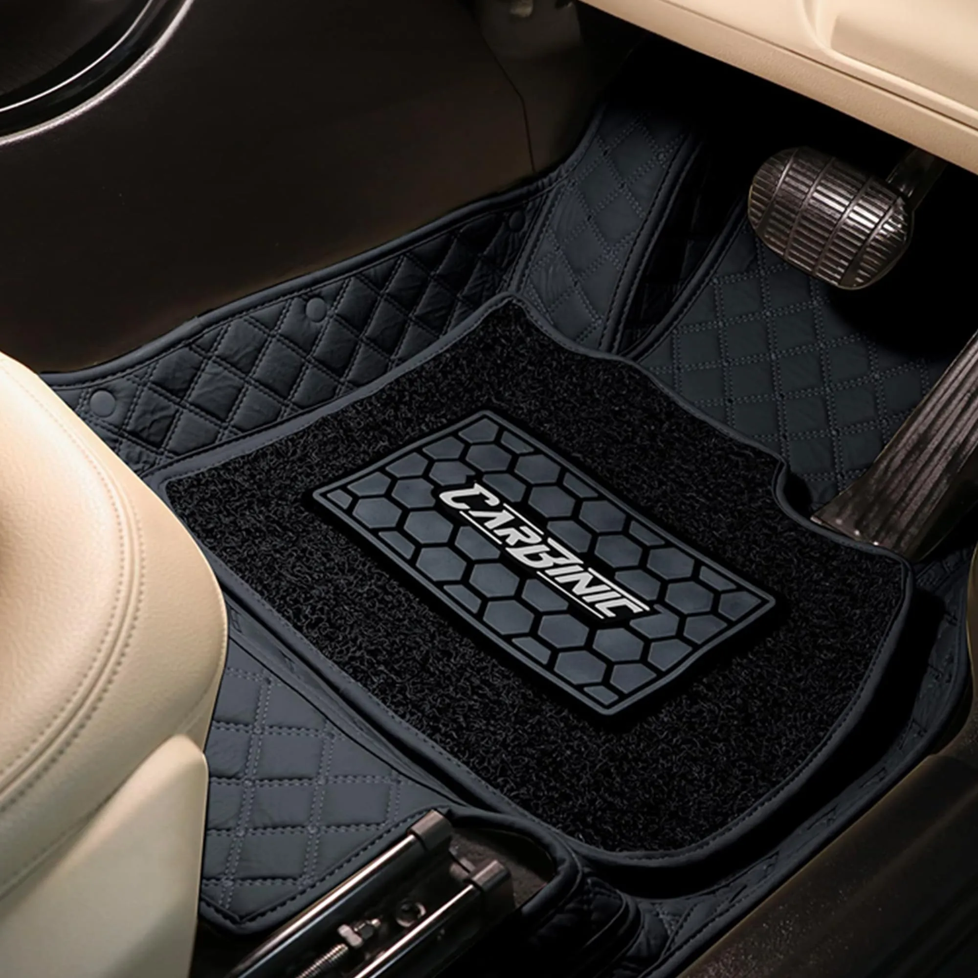 CARBINIC 7D Car Mats | Compatible for Maruti Suzuki Brezza 2022 | 7 Layer Protection Car Floor Mats Anti Skid | Car Accessories | Detachable Layer of Curly Mat | Premium Double Stitched Leather Mats