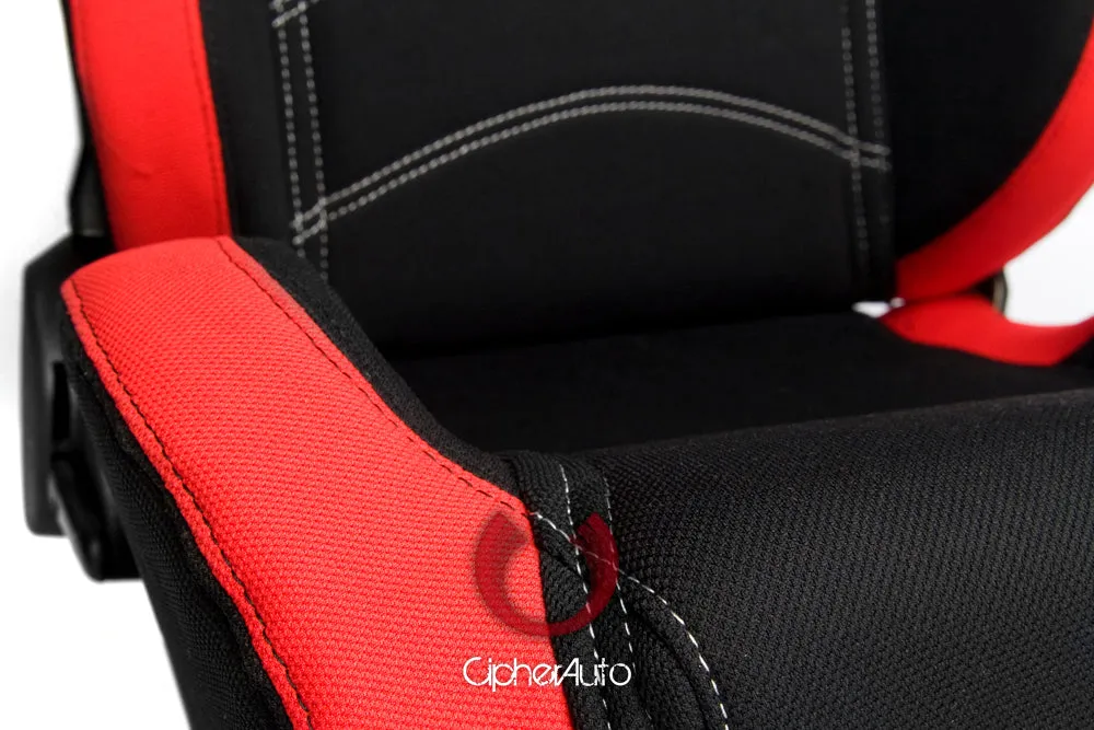 CPA1018 Red and Black Cloth Cipher Auto Racing Seats - Pair