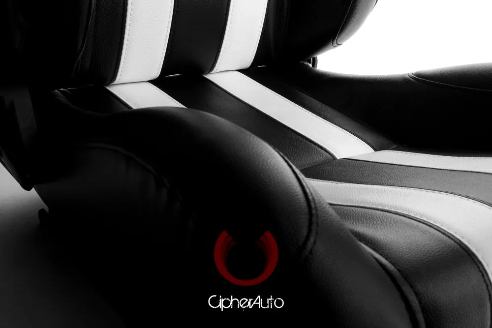 CPA1026 Black Leatherette w/ White Stripes Cipher Auto Racing Seats - Pair