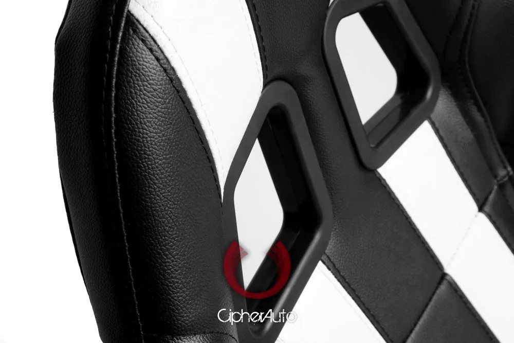 CPA1026 Black Leatherette w/ White Stripes Cipher Auto Racing Seats - Pair