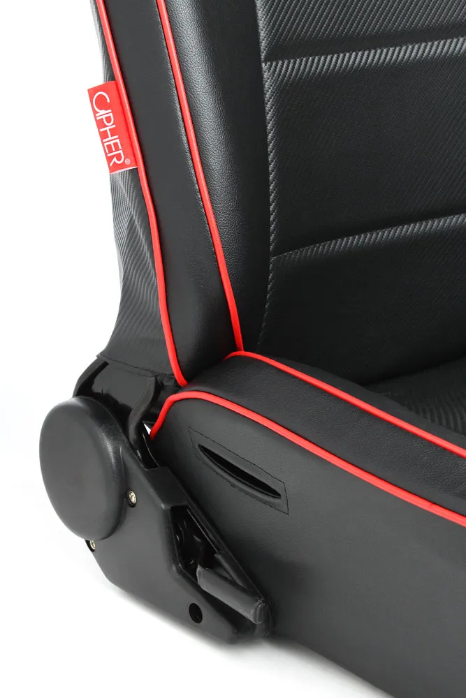 CPA3002 All Black Leatherette w/ Red Piping Cipher Auto Universal Reclinable Suspension Seats - Pair