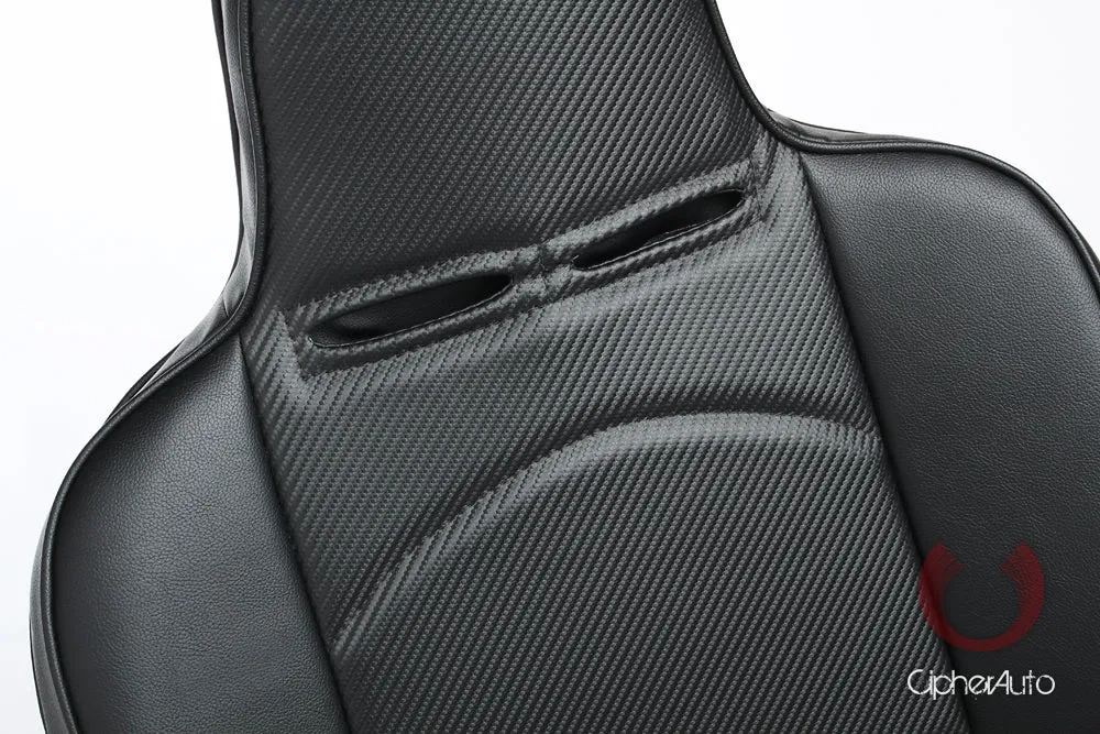 CPA3002 All Black Leatherette w/ Red Piping Cipher Auto Universal Reclinable Suspension Seats - Pair