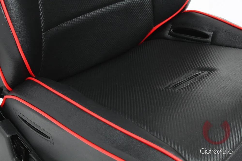 CPA3002 All Black Leatherette w/ Red Piping Cipher Auto Universal Reclinable Suspension Seats - Pair