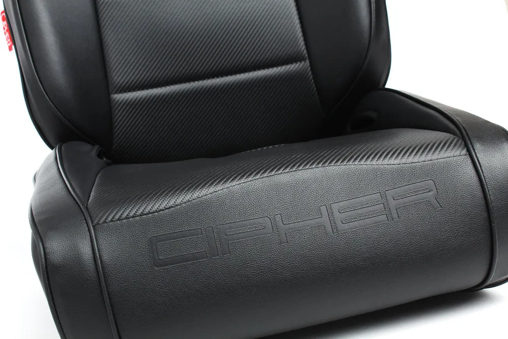 CPA3002 All Black Leatherette w/ Red Piping Cipher Auto Universal Reclinable Suspension Seats - Pair