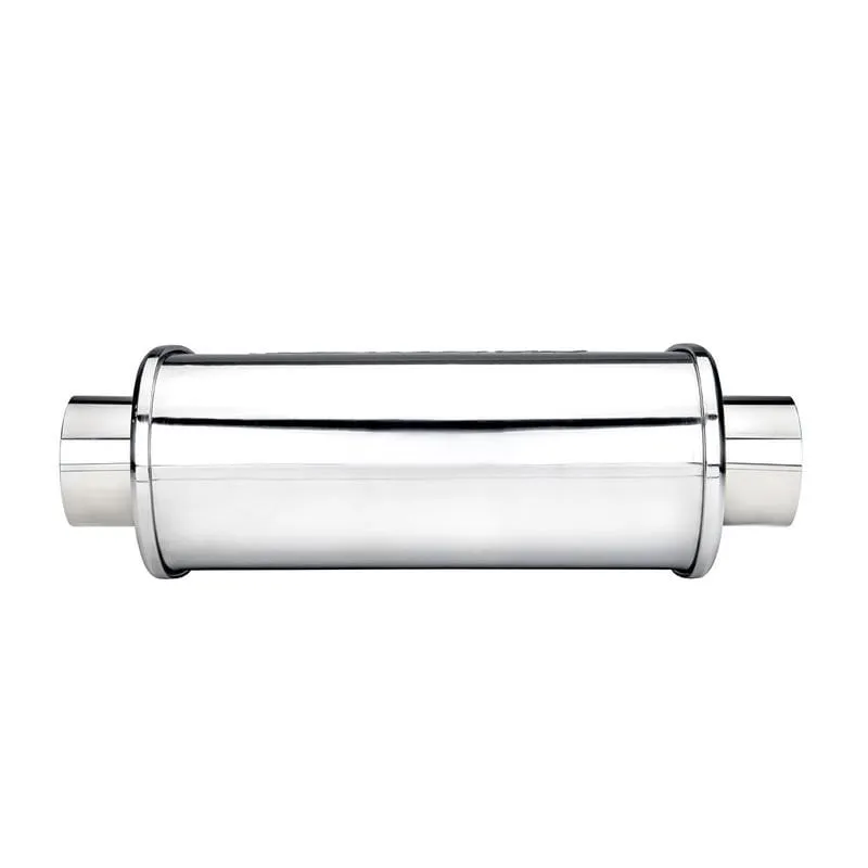 DC Sports Universal Canister Muffler w/ 3" Inlet 4" Outlet Straight Polished Tip - Oval / Round Canister