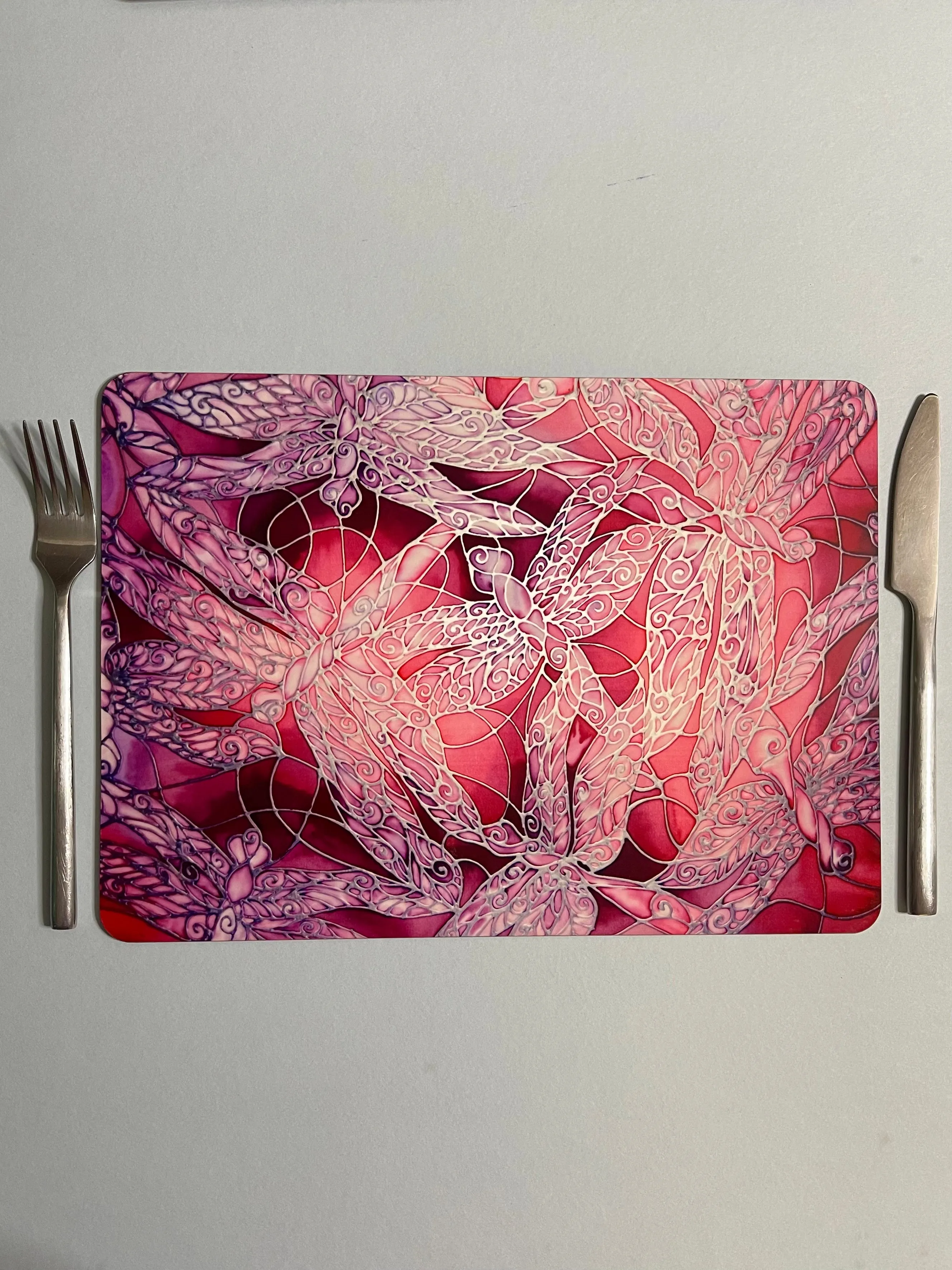 Dragonflies Placemats & Coasters - pink purple glass chopping boards - Round Table Mats