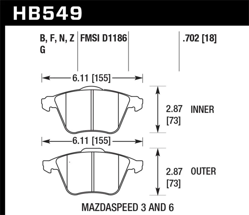 Hawk 07-08 Mazdaspeed3/06-07 Mazdaspeed6 HP  Street Front Brake Pads