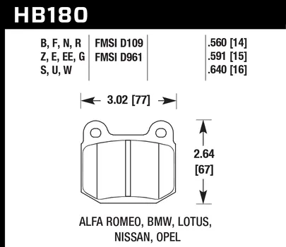 Hawk HPS Brake Pads Nissan 350Z w/ Brembo Brakes (03-09) Rear Set HB180F.560