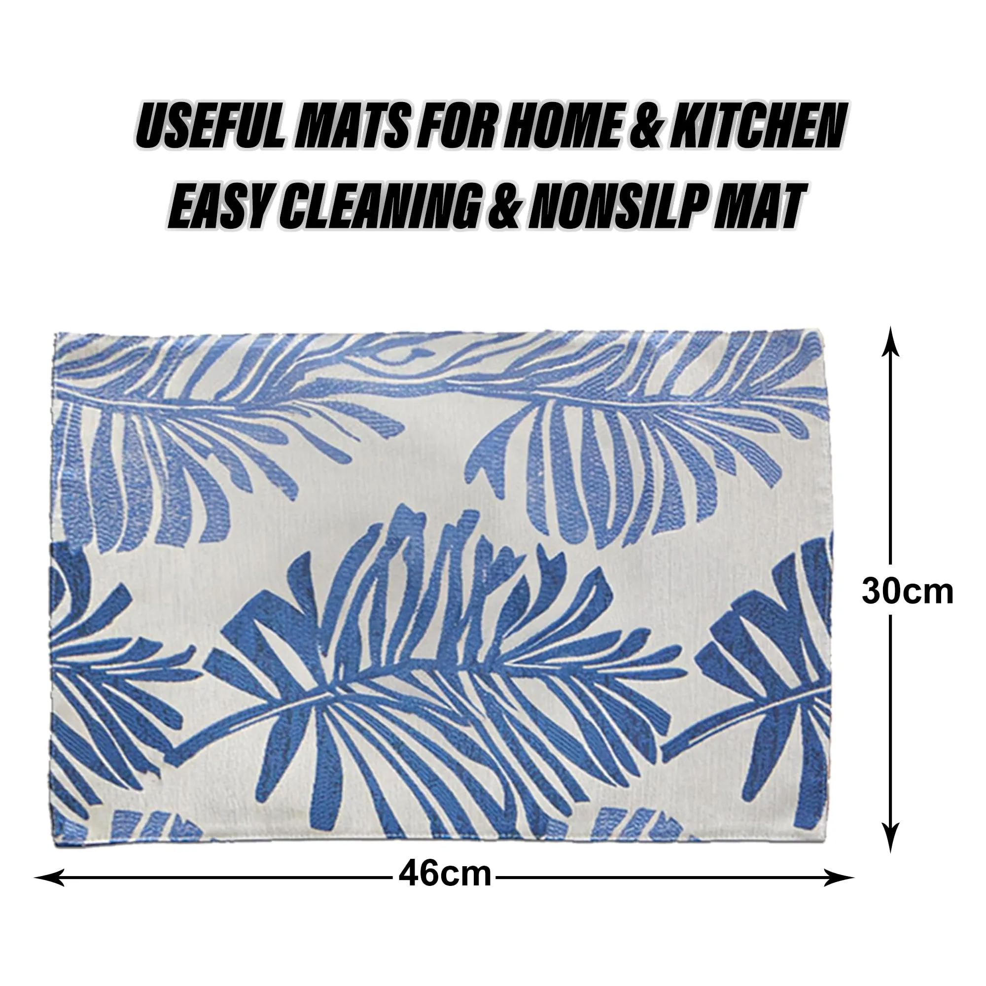 Kuber Industries 12 Pcs Dining Table Mats | Jacquard Cloth Placemats for Food Plates & Hot Pots for Home | Leaf Design -White & Blue