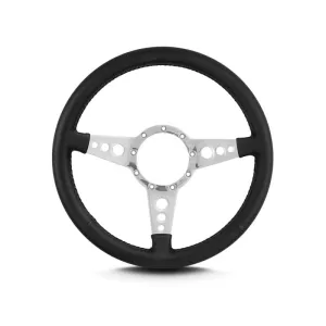 Lecarra Mark 4 GT Steering Wheel - 14" Diameter - 3 Spoke - 1-1/4" Dish - Aluminum/Leather - Polished/Black