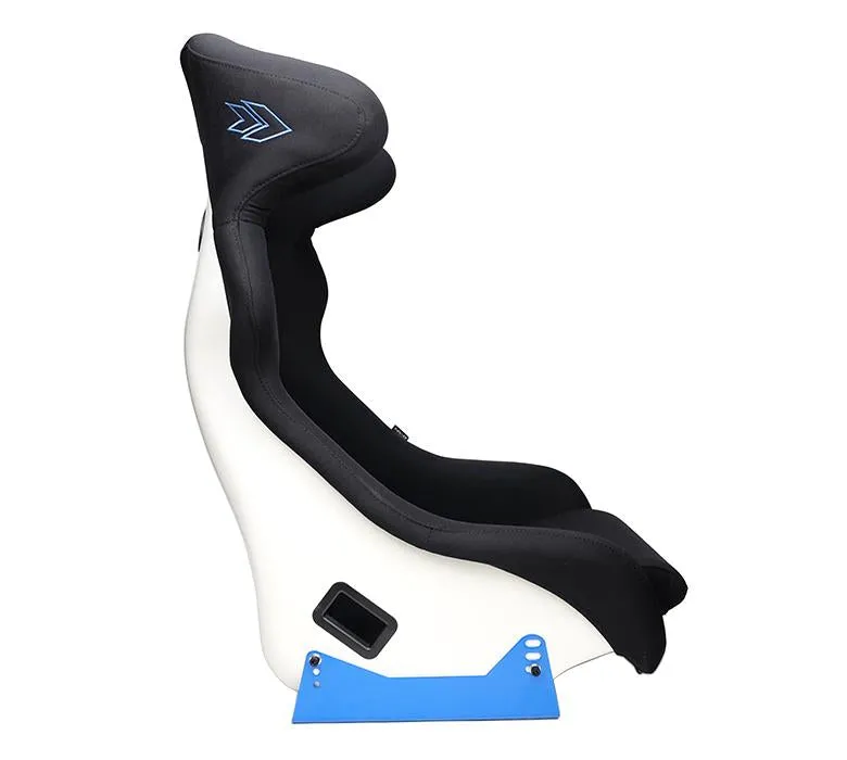 NRG Racing Simulator Race Seat - Fiber Glass White with Blue Side Mounts