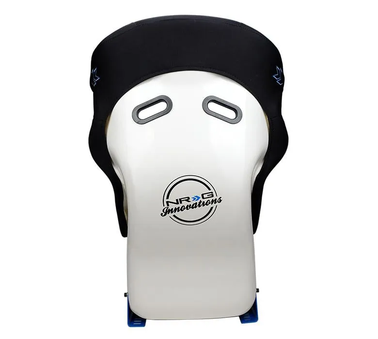 NRG Racing Simulator Race Seat - Fiber Glass White with Blue Side Mounts