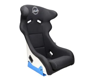 NRG Racing Simulator Race Seat - Fiber Glass White with Blue Side Mounts