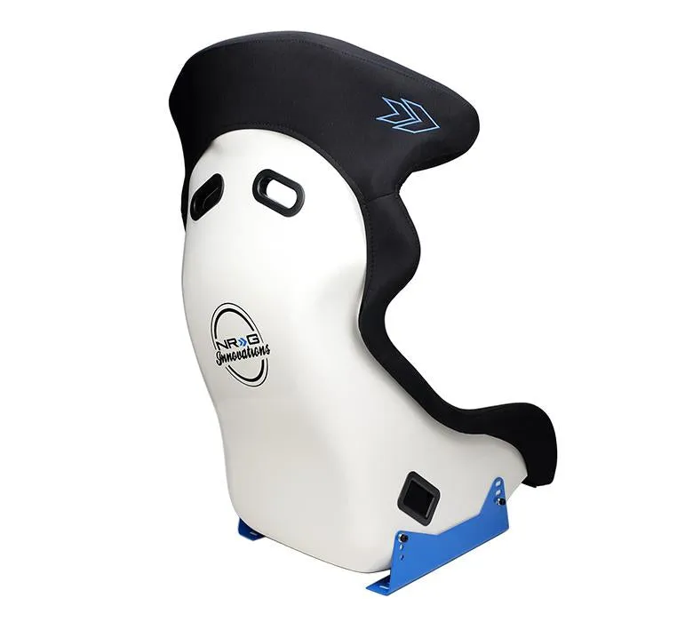 NRG Racing Simulator Race Seat - Fiber Glass White with Blue Side Mounts