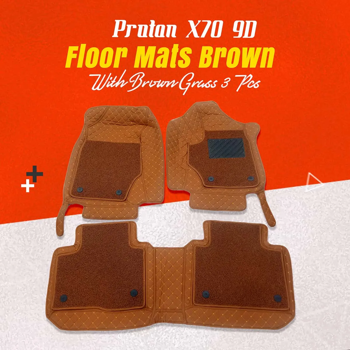 Proton X70 9D Floor Mats Mix Thread Brown With Brown Grass 3 Pcs - Model 2021-2024