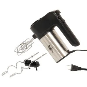 Total Chef 6-Speed Electric Hand Mixer | Stainless Steel Beaters & Dough Hooks | Clip-On Storage | 250 Watt Motor With Turbo Boost | Dishwasher-Safe Accessories | Black & Silver
