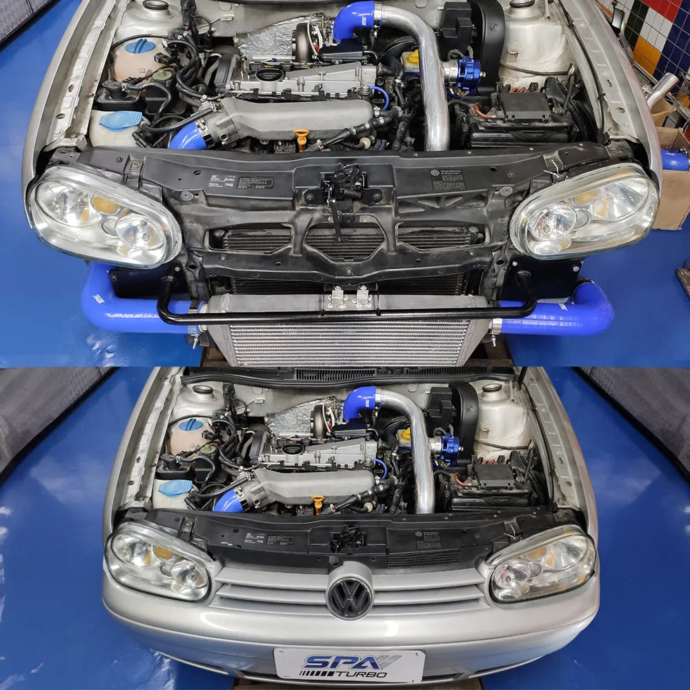 TWIN SCROLL TOP MOUNT TMA06 TURBO KIT   FRONT MOUNT INTERCOOLER VW 1.8 20V TRANSVERSAL, BLUE HOSES, TURBO NOT INCLUDED
