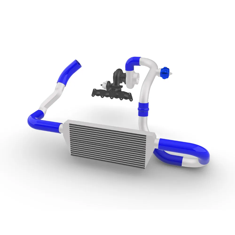 TWIN SCROLL TOP MOUNT TMA06 TURBO KIT   FRONT MOUNT INTERCOOLER VW 1.8 20V TRANSVERSAL, BLUE HOSES, TURBO NOT INCLUDED