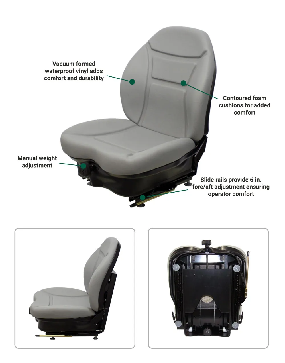 Uni Pro | KM 336 Seat with Mechanical Suspension | Gray Vinyl (8029.KMM)
