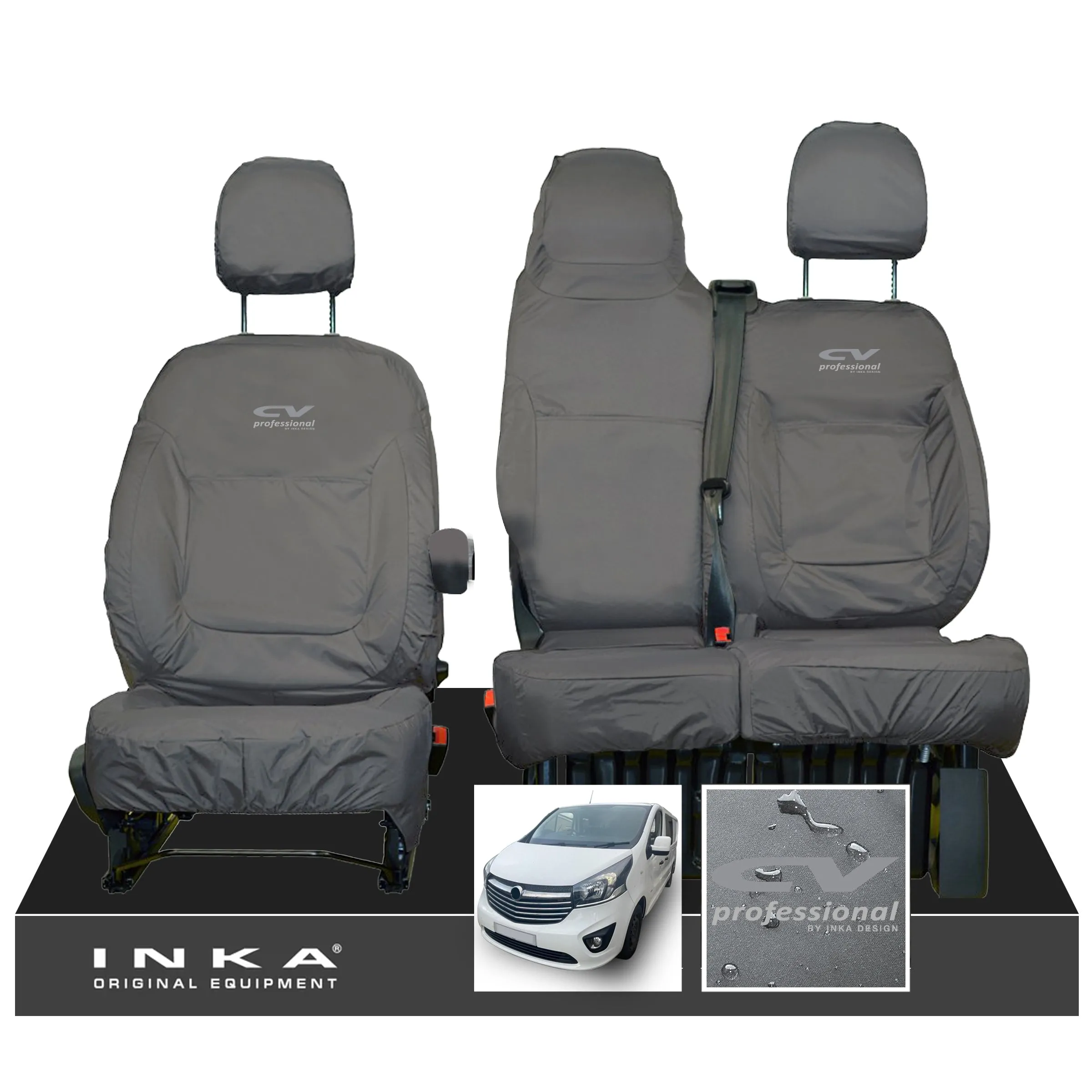 Vauxhall Vivaro B X82 SPORTIVE Front 1 2 INKA Tailored Waterproof Seat Covers Grey MY-14-18 (Choice of 7 Colours)