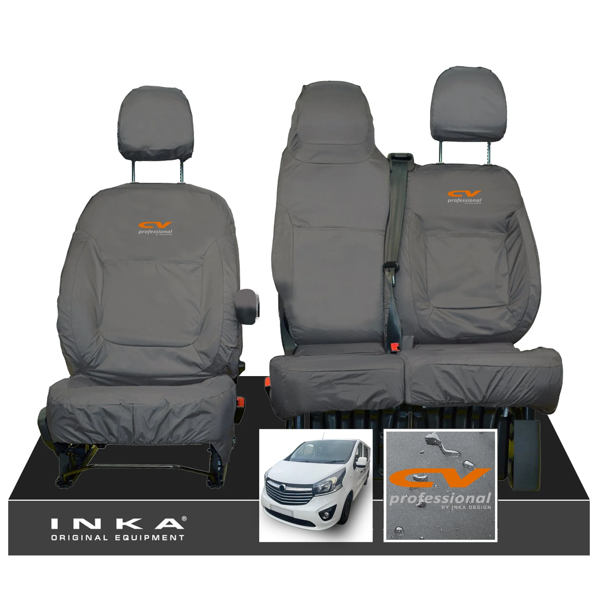 Vauxhall Vivaro B X82 SPORTIVE Front 1 2 INKA Tailored Waterproof Seat Covers Grey MY-14-18 (Choice of 7 Colours)