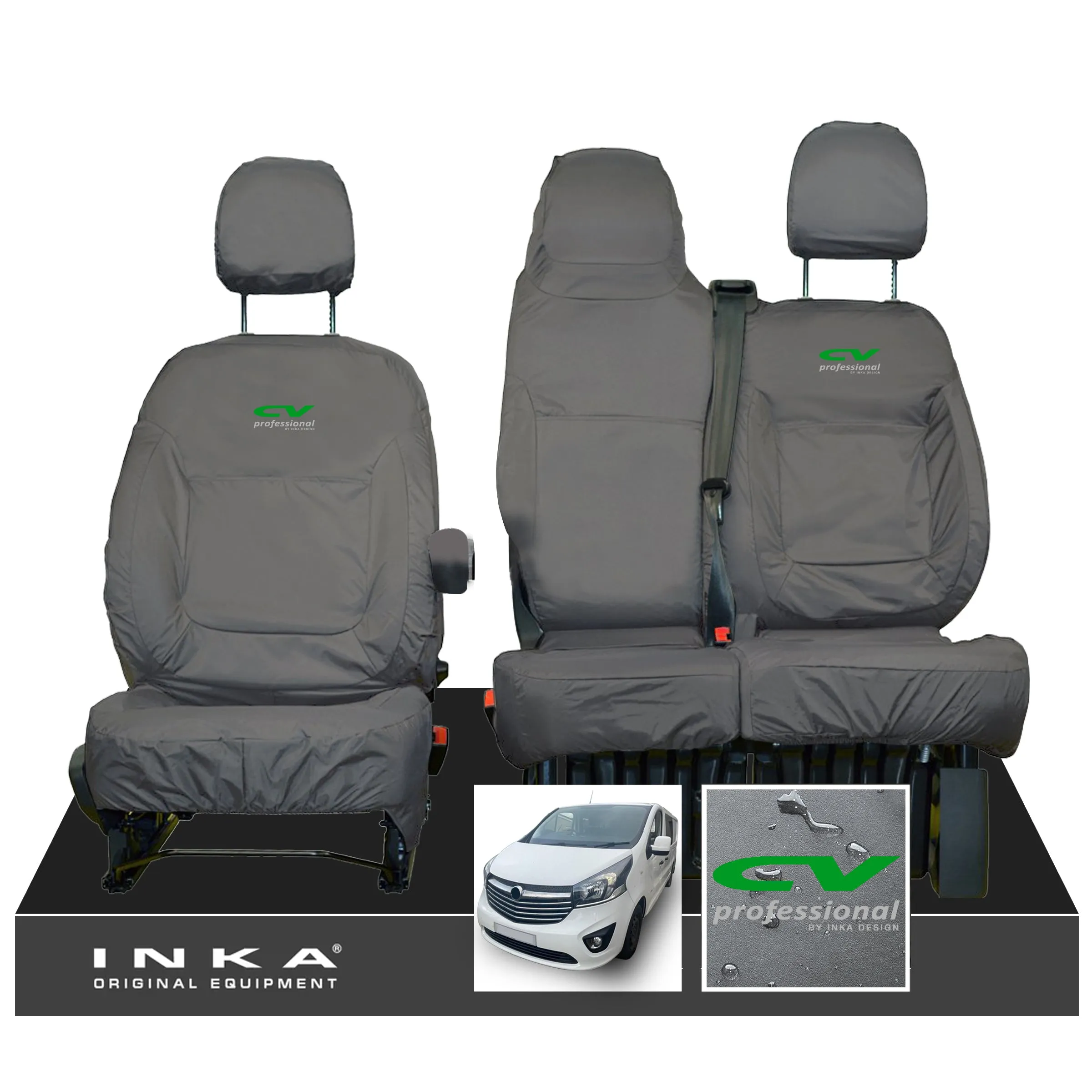 Vauxhall Vivaro B X82 SPORTIVE Front 1 2 INKA Tailored Waterproof Seat Covers Grey MY-14-18 (Choice of 7 Colours)