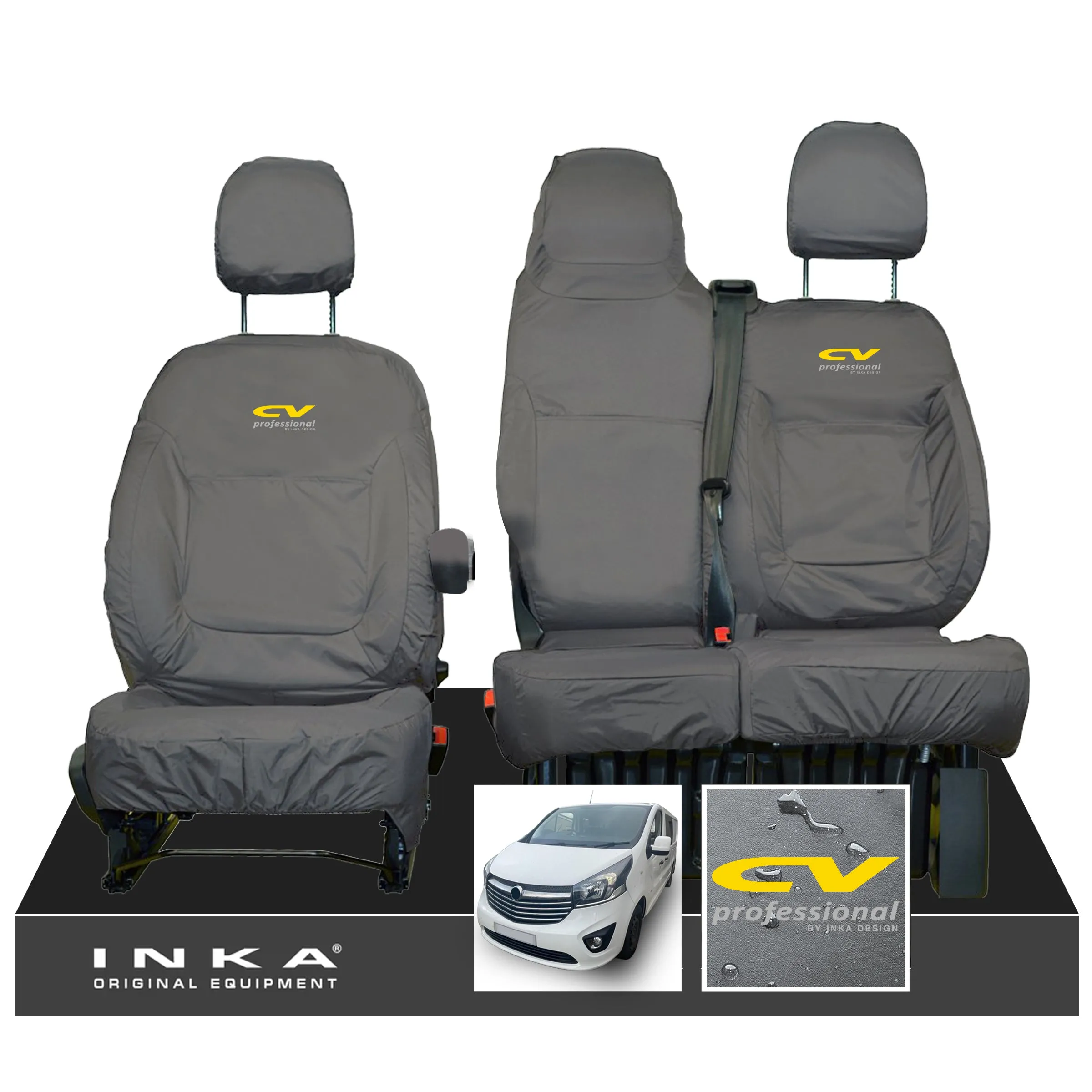 Vauxhall Vivaro B X82 SPORTIVE Front 1 2 INKA Tailored Waterproof Seat Covers Grey MY-14-18 (Choice of 7 Colours)