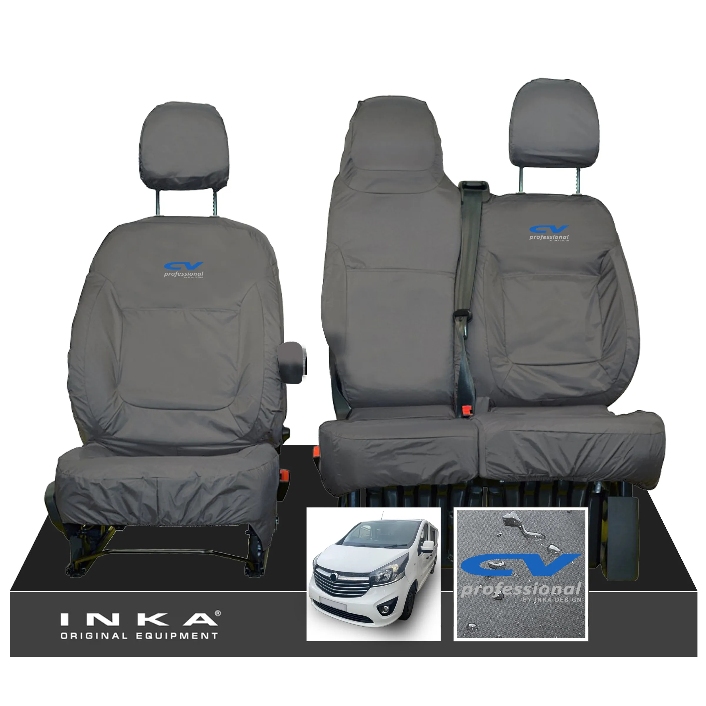 Vauxhall Vivaro B X82 SPORTIVE Front 1 2 INKA Tailored Waterproof Seat Covers Grey MY-14-18 (Choice of 7 Colours)