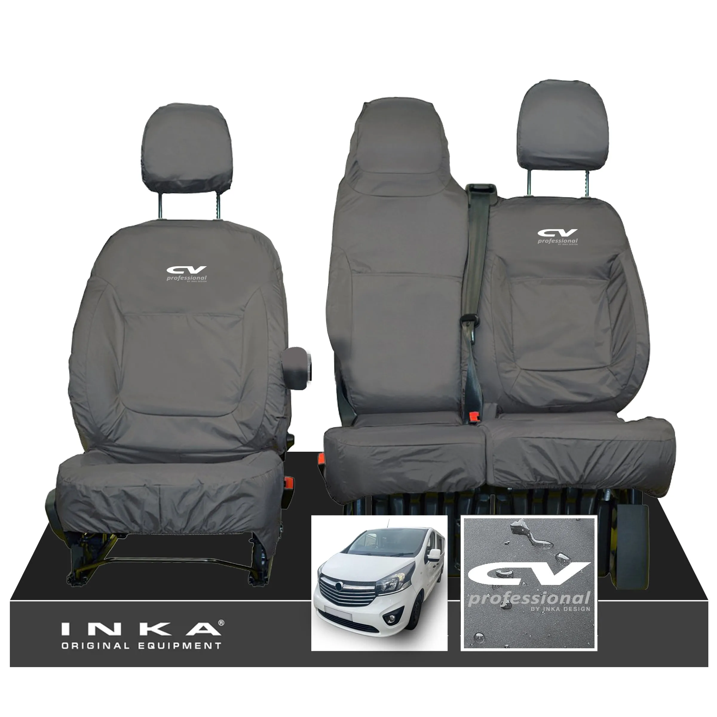 Vauxhall Vivaro B X82 SPORTIVE Front 1 2 INKA Tailored Waterproof Seat Covers Grey MY-14-18 (Choice of 7 Colours)