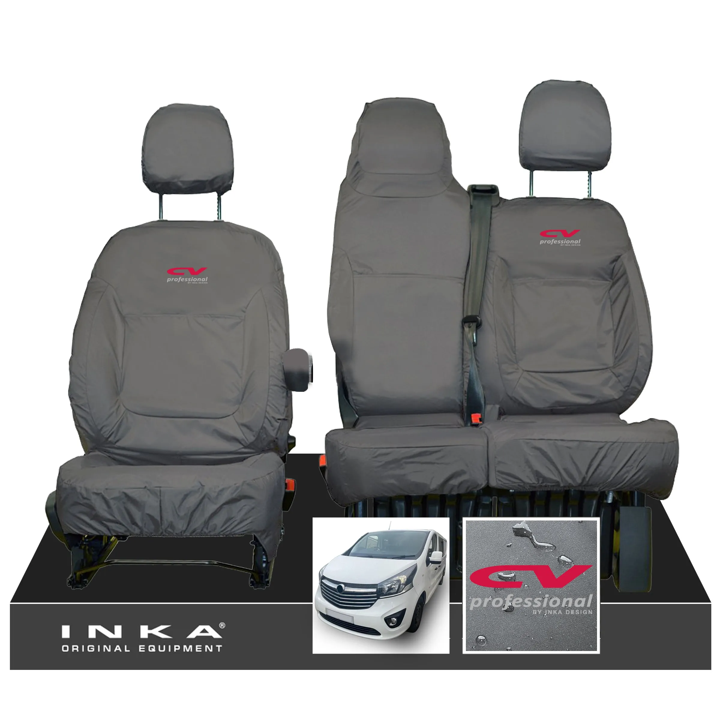Vauxhall Vivaro B X82 SPORTIVE Front 1 2 INKA Tailored Waterproof Seat Covers Grey MY-14-18 (Choice of 7 Colours)