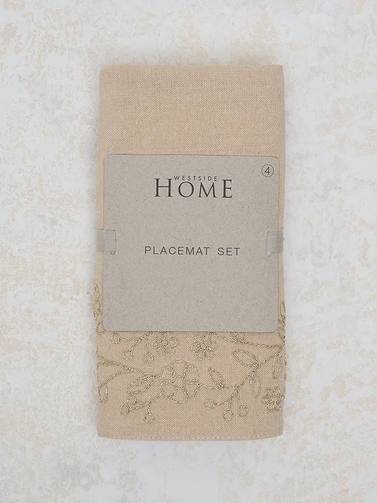 Westside Home Beige Floral Embroidered Placemats (Set of 4)