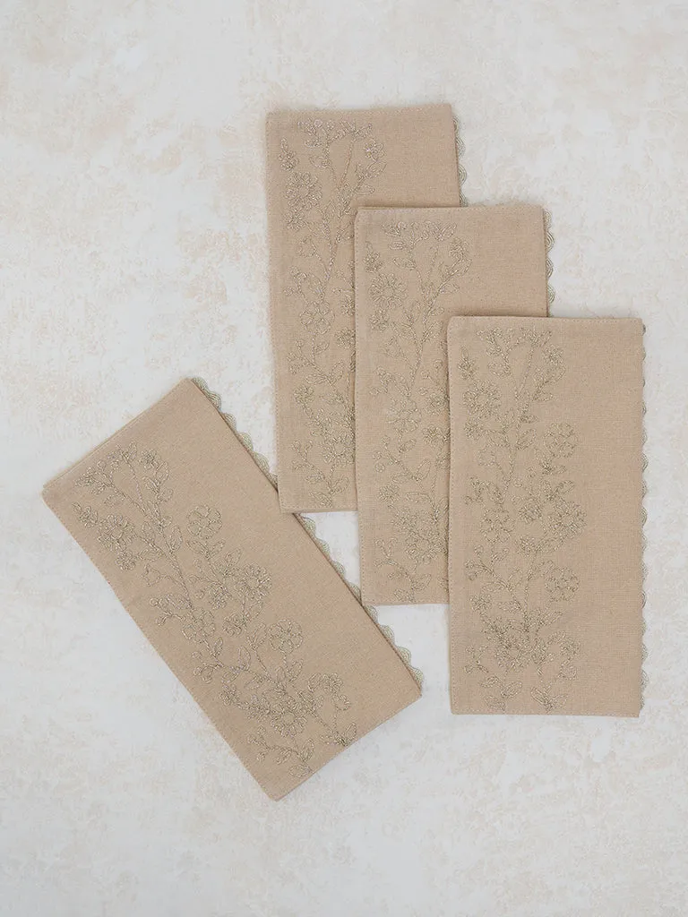 Westside Home Beige Floral Embroidered Placemats (Set of 4)