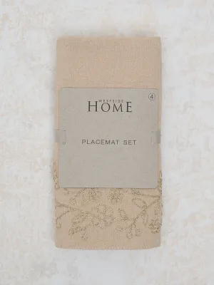 Westside Home Beige Floral Embroidered Placemats (Set of 4)