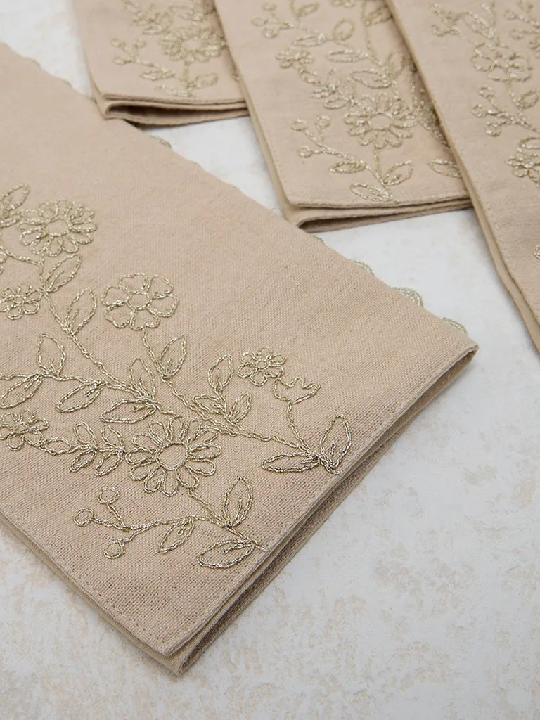 Westside Home Beige Floral Embroidered Placemats (Set of 4)