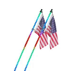 Xprite RGB-W LED Whip Lights w/ Durable Spring Base & U.S. Flag / Xprite Flag - Multiple Length Options