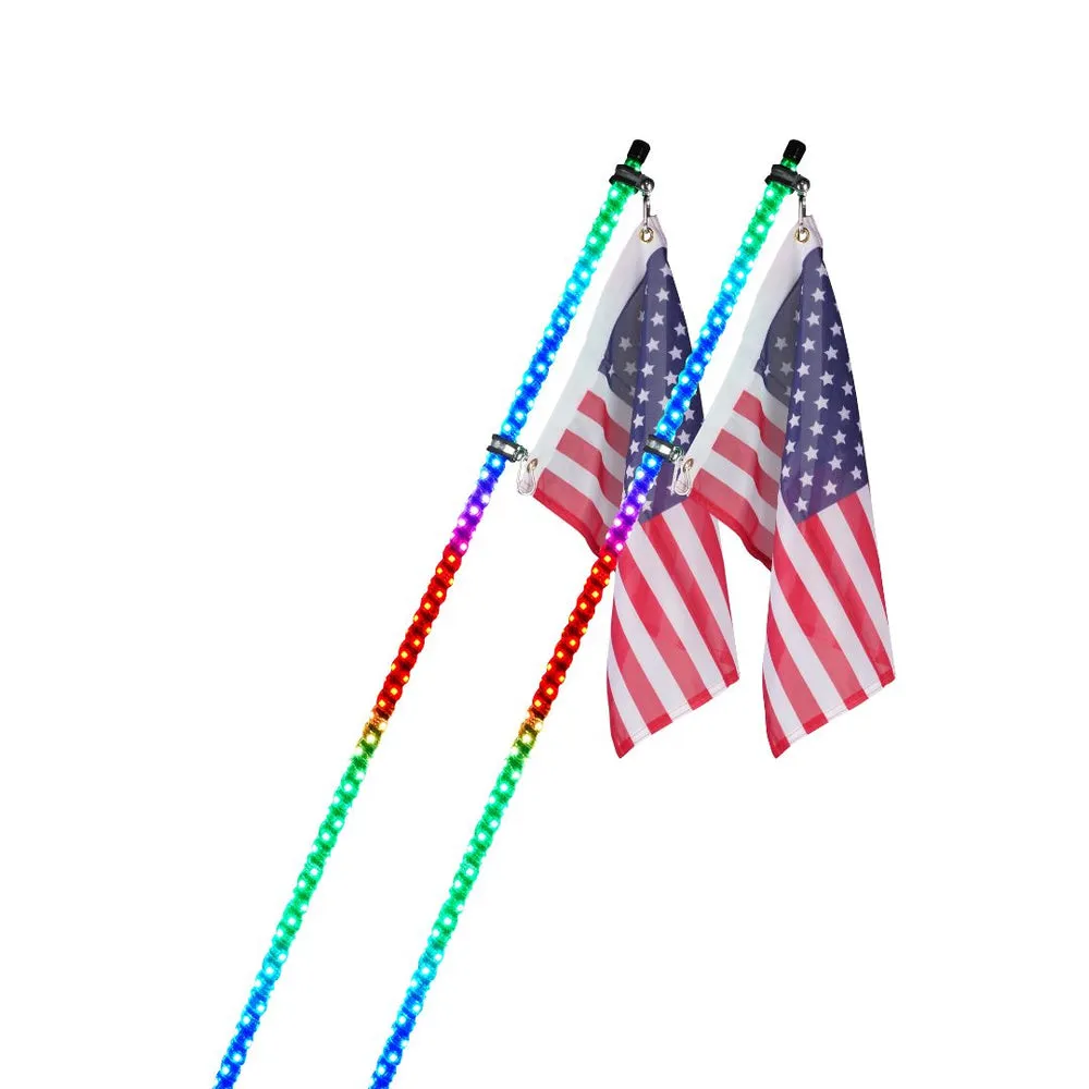 Xprite RGB-W LED Whip Lights w/ Durable Spring Base & U.S. Flag / Xprite Flag - Multiple Length Options