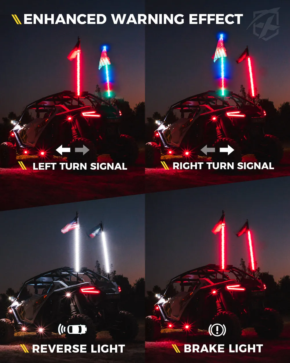 Xprite RGB-W LED Whip Lights w/ Durable Spring Base & U.S. Flag / Xprite Flag - Multiple Length Options