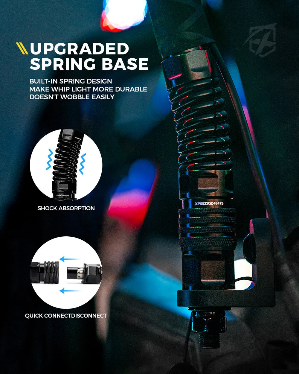 Xprite RGB-W LED Whip Lights w/ Durable Spring Base & U.S. Flag / Xprite Flag - Multiple Length Options