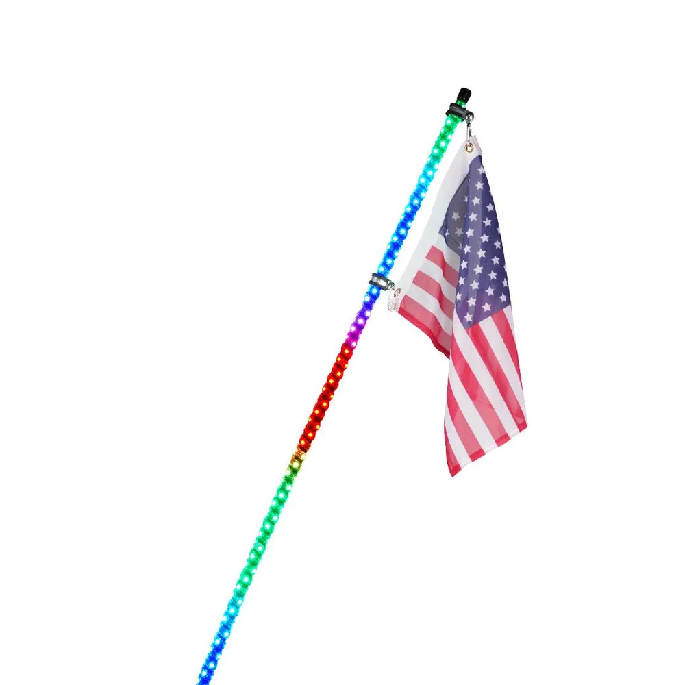 Xprite RGB-W LED Whip Lights w/ Durable Spring Base & U.S. Flag / Xprite Flag - Multiple Length Options